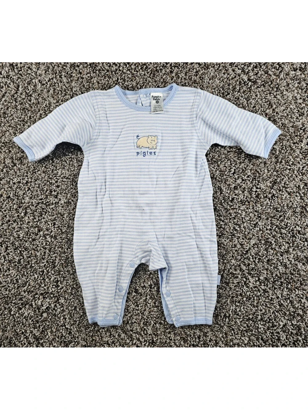 Vtg 1990s Pumpkin Patch Baby Sz 0-6M One Piece Outfit Light Blue Piglet Pig